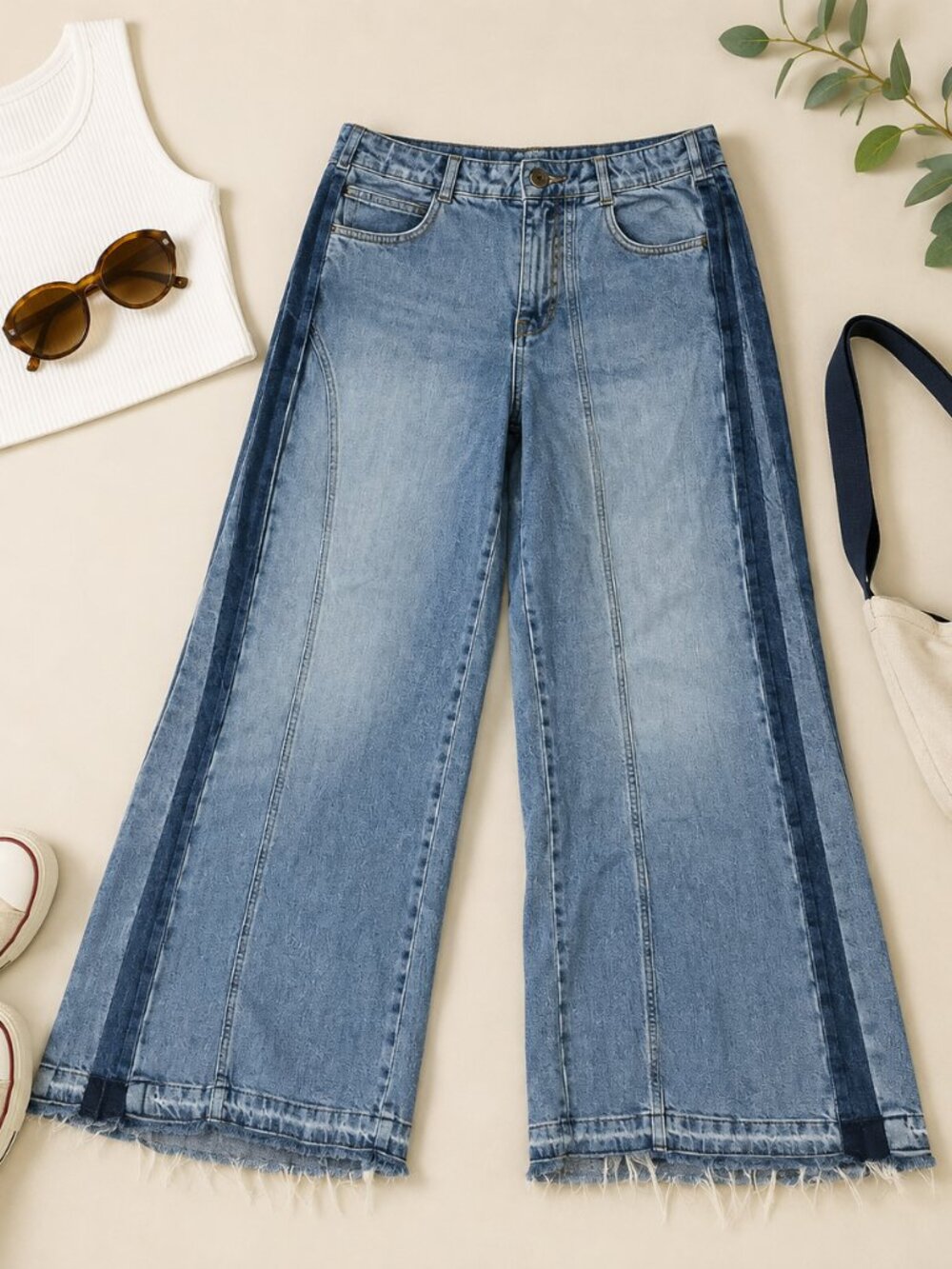 Pilcro Two-Tone Blue Wide Leg Jeans